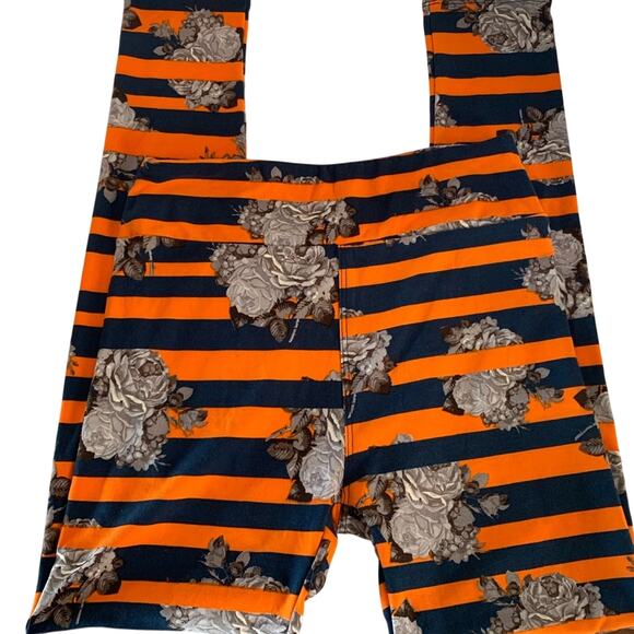 LuLaRoe original one size 2-10 OS leggings orange blue stripe Roses - Picture 2 of 7